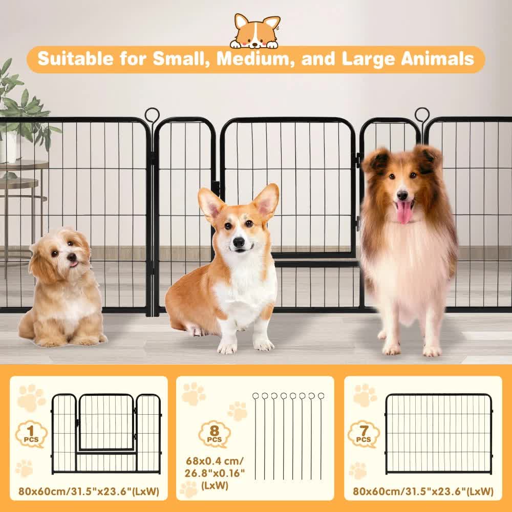 Dog Kennels: Pet Dog Playpen Puppy Exercise Cage Enclosure Fence Metal Outdoor 8 Panel