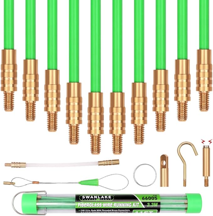 Hand Tools: SWANLAKE 11FT/3.3M Fiberglass Running Wire, Pull Push Rod, Fish Tape Cable Coaxial Electrical Fish Tape Pull Push Kit