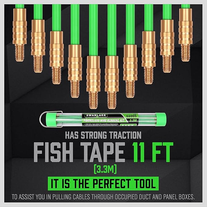 Hand Tools: SWANLAKE 11FT/3.3M Fiberglass Running Wire, Pull Push Rod, Fish Tape Cable Coaxial Electrical Fish Tape Pull Push Kit