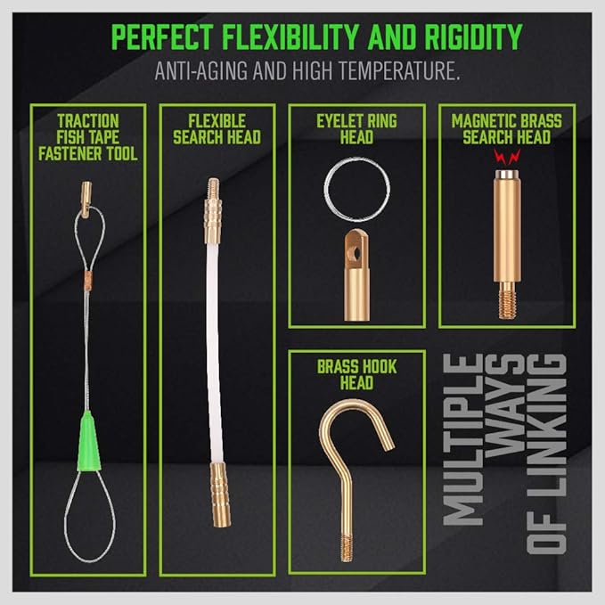 Hand Tools: SWANLAKE 11FT/3.3M Fiberglass Running Wire, Pull Push Rod, Fish Tape Cable Coaxial Electrical Fish Tape Pull Push Kit
