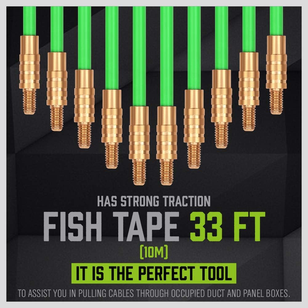 Hand Tools: SWANLAKE 33 FT/10M Fiberglass Running Wire, Pull Push Rod, Fish Tape Cable Coaxial Electrical Fish Tape Pull Push Kit