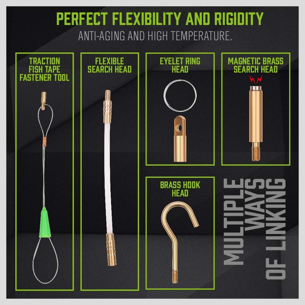 Hand Tools: SWANLAKE 33 FT/10M Fiberglass Running Wire, Pull Push Rod, Fish Tape Cable Coaxial Electrical Fish Tape Pull Push Kit