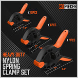 20Pc Spring Clamps Set Heavy Duty Nylon Clips 3 Sizes Non-Slip Grip TPR Handle
