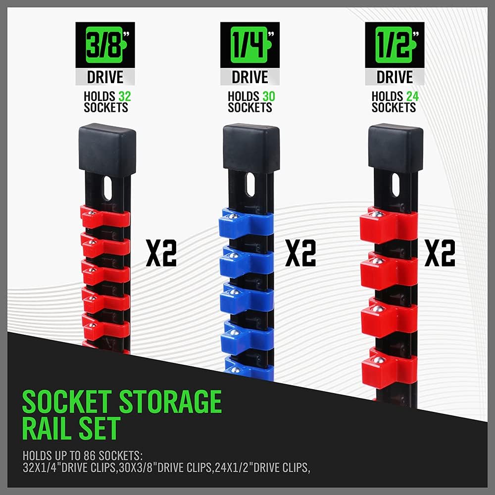 Hand Tools: SWANLAKE 6-Piece Socket Organizer Set, Sockets Holder Rack Rail Mountable 86 Sliding Clips, Premium Quality Socket Holders Workshop Organiser