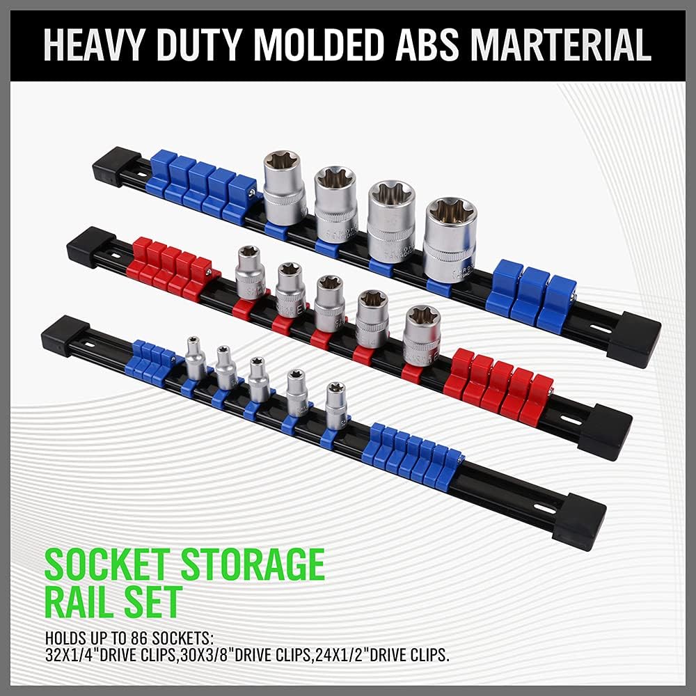 Hand Tools: SWANLAKE 6-Piece Socket Organizer Set, Sockets Holder Rack Rail Mountable 86 Sliding Clips, Premium Quality Socket Holders Workshop Organiser