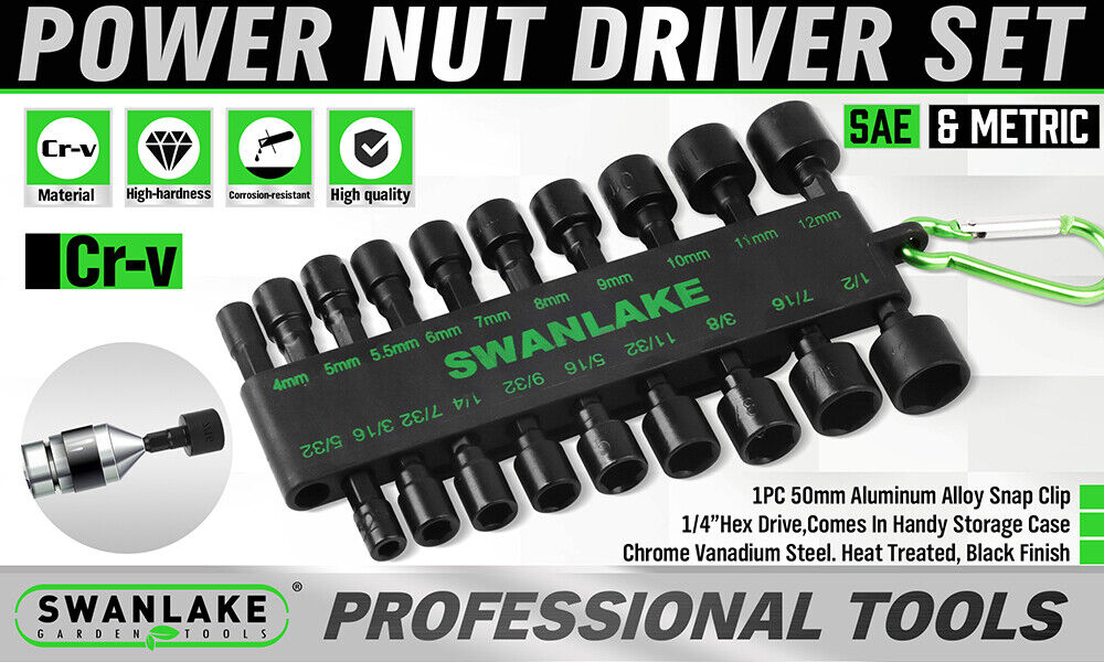 Outdoor Play Equipment: Swanlake 20Pcs Garden Tools Power Nut Driver Set Impact Drill SAE and Metric(will be no tracking)
