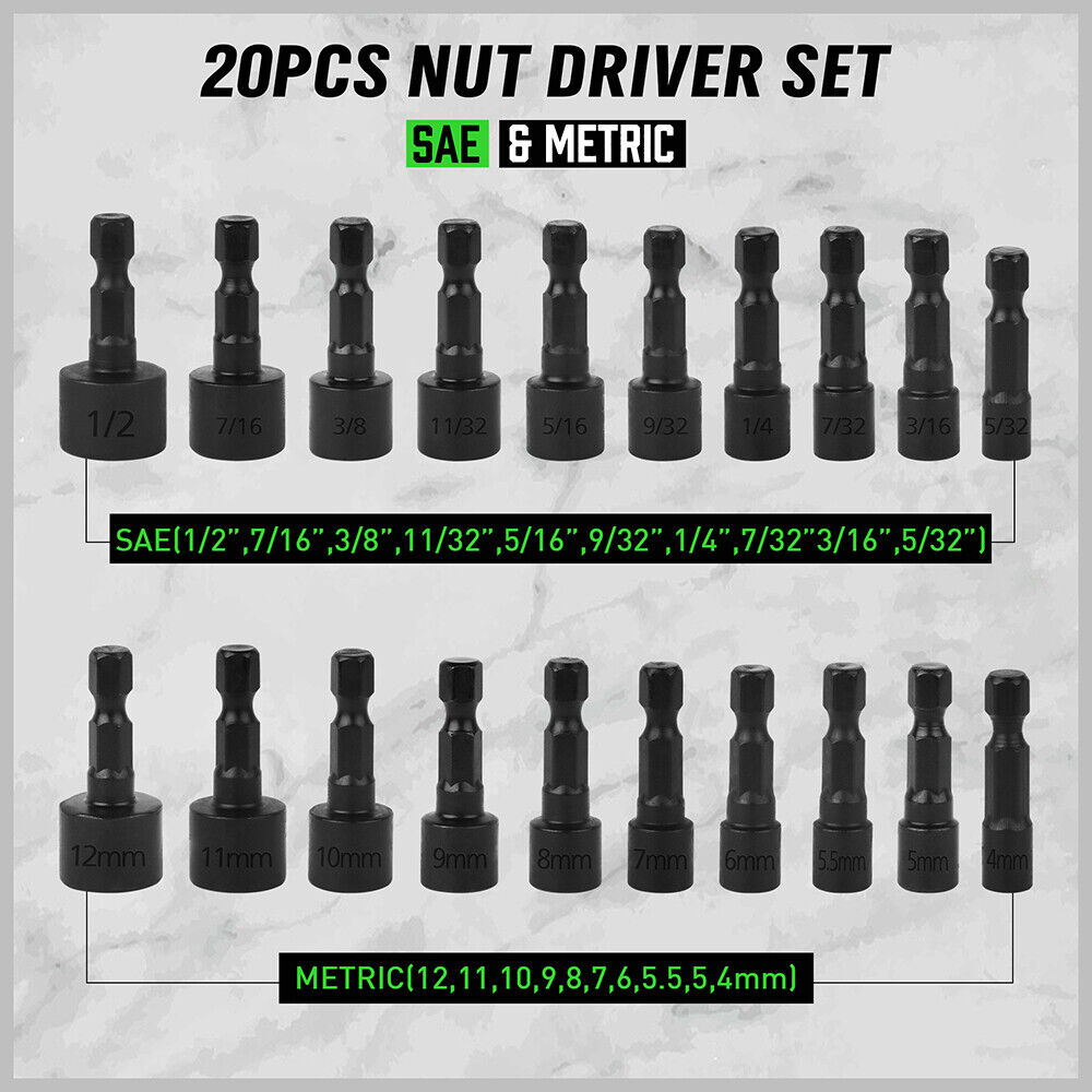 Outdoor Play Equipment: Swanlake 20Pcs Garden Tools Power Nut Driver Set Impact Drill SAE and Metric(will be no tracking)