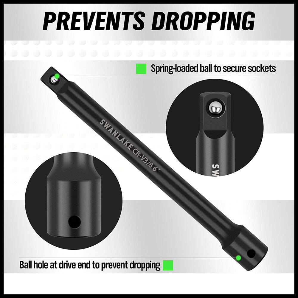 Hand Tools: 9Pcs Extension Bar Set 1/4" 3/8" 1/2" Black Drive Socket Auto Repairing