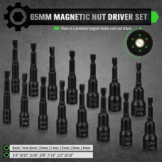 Hand Tools: SWANLAKE SWANLAKE 39PCS Magnetic Hex Nut Driver Master Kit,1/4" Quick-Change Hex Shank, SAE & Metric Power Nuts Driver Drill Bit Tools Set,Cr-V Steel