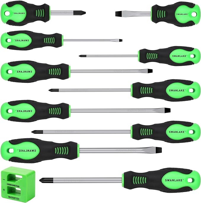 Hand Tools: SWANLAKE 11PCS Screwdriver Set, Magnetic 5 Phillips and 5 Flat Head Tips for Fastening and Loosening Seized (11PCS)