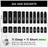 Hand Tools: SWANLAKE 1/4" Drive Impact Socket Set, 56-Piece Standard SAE (5/32 to 9/16 inch) and Metric (4-15mm) Size, 6 Point, Cr-V, 1/4-Inch Drive Ratchet Handle, Drive Extension Bar, Impact Universal Joint