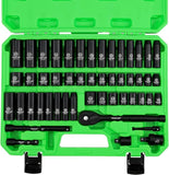 Hand Tools: SWANLAKE 3/8" Drive Impact Socket Set, 50-Piece Standard SAE (5/16 to 3/4 inch) and Metric (8-22mm) Size, 6 Point, Cr-V, 3/8-Inch Ratchet Handle, Extension Bar, Universal Joint