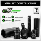 Hand Tools: SWANLAKE 3/8" Drive Impact Socket Set, 50-Piece Standard SAE (5/16 to 3/4 inch) and Metric (8-22mm) Size, 6 Point, Cr-V, 3/8-Inch Ratchet Handle, Extension Bar, Universal Joint