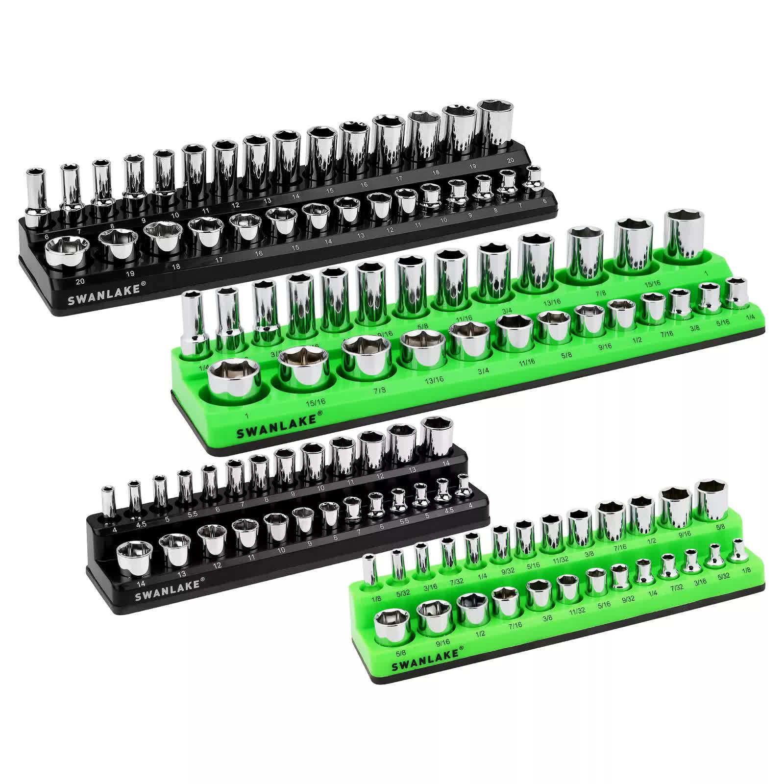 Tool Sockets: SWANLAKE 4Pc Magnetic Socket Organizer Tray 3/8" 1/4" SAE Metric Socket Holder