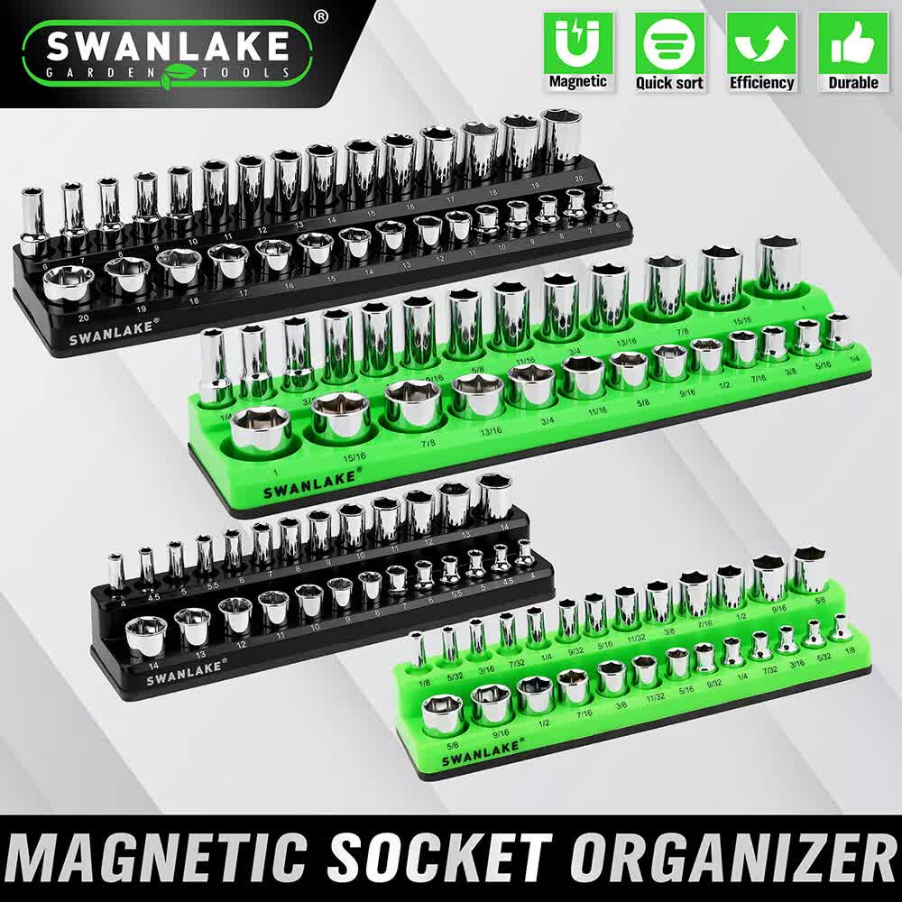 Tool Sockets: SWANLAKE 4Pc Magnetic Socket Organizer Tray 3/8" 1/4" SAE Metric Socket Holder