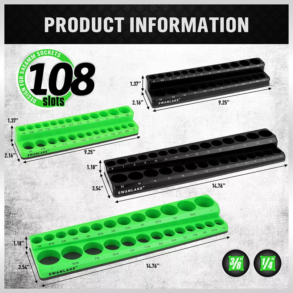 Tool Sockets: SWANLAKE 4Pc Magnetic Socket Organizer Tray 3/8" 1/4" SAE Metric Socket Holder