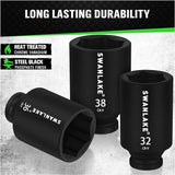Hand Tools: SWANLAKE 9-Piece 1/2" Drive Jumbo Impact Socket Set, Metric 29mm-38mm Large Socksts Spindle Axle Nut Impact Socket, CR-V Black