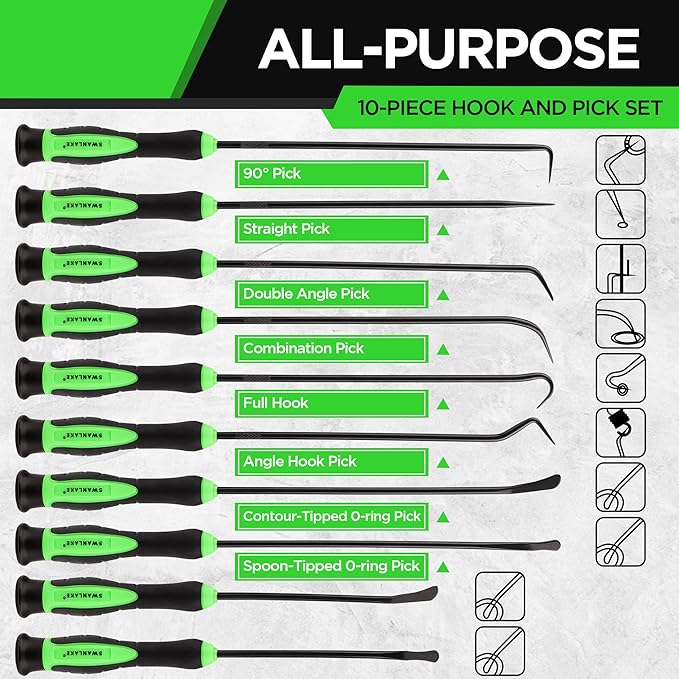 Hand Tools: SWANLAKE 10-Piece Pick and Hook Set, Pick Tool Set for Car Auto Oil Seal/O-Ring Seal Gasket Pick Mini Hooks Puller Remover