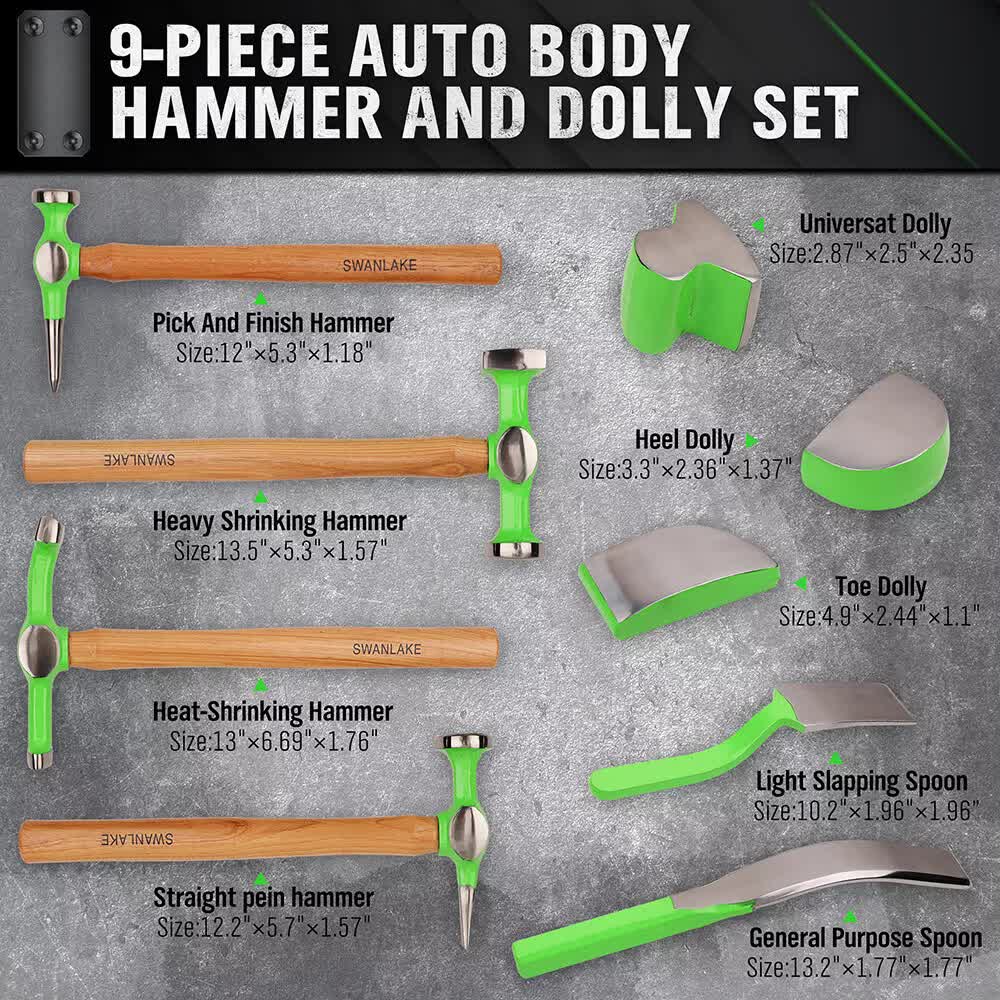 Hand Tools: 9-Piece Garden Tools Auto Body Hammer Dolly Set Car Body Dent Repair Tool Case