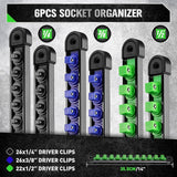 Hand Tools: SWANLAKE 6-Piece Swivel Socket Organiser Set, 1/4-Inch x 26 Clips, 3/8-Inch x 26 Clips, 1/2-Inch x 22 Clips, Premium Quality Socket Storage Holders