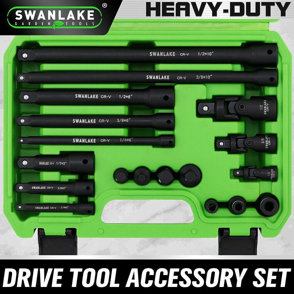 Hand Tools: SWANLAKE 18Pcs Drive Tool Accessory Set Extension Bars Impact Universal Joint