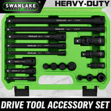 Hand Tools: SWANLAKE 18Pcs Drive Tool Accessory Set Extension Bars Impact Universal Joint