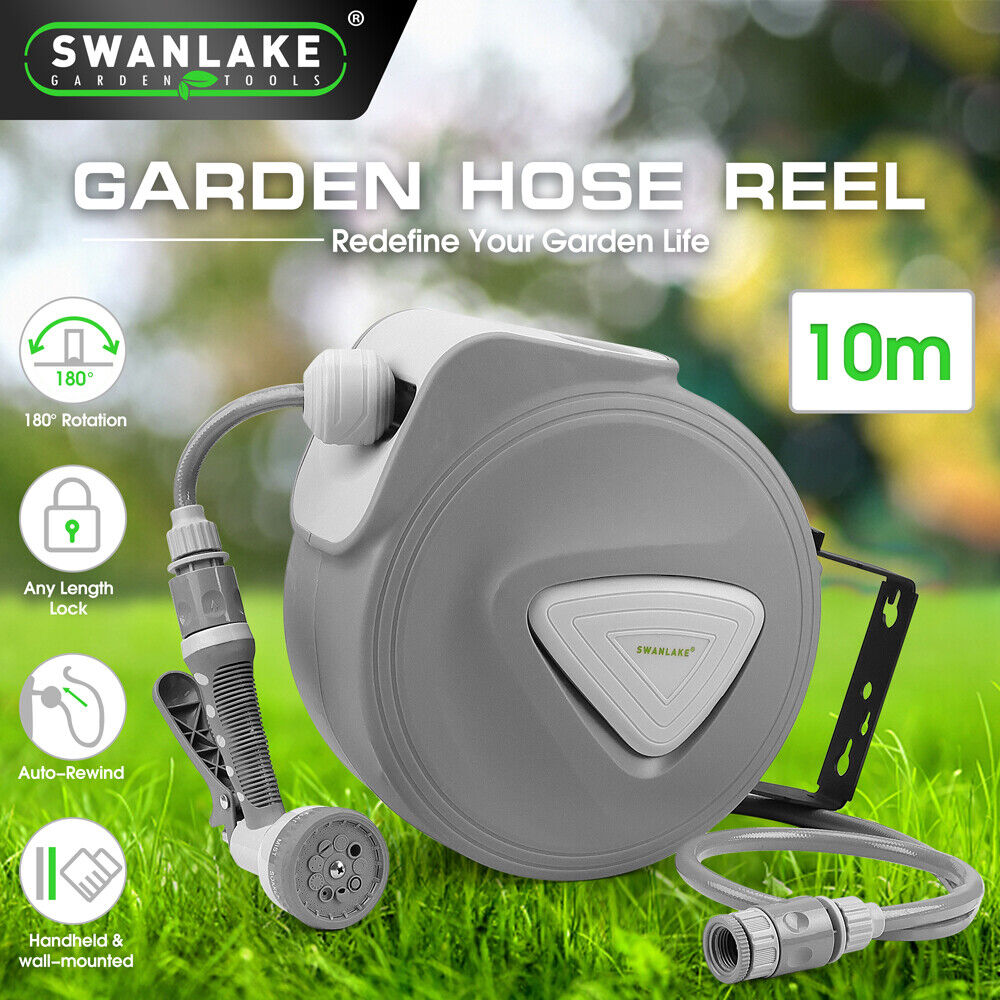 Air Compressors Accessories: 10M Retractable Garden Air Hose Reel Storage Auto Rewind Wall Mounted Grey AU