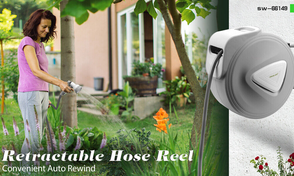 Air Compressors Accessories: 10M Retractable Garden Air Hose Reel Storage Auto Rewind Wall Mounted Grey AU