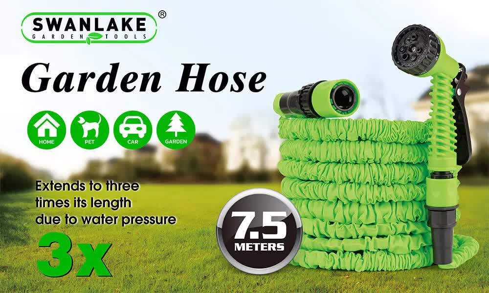 Garden Hoses: 25FT Water Garden Hose Flexible Expandable Pipe Car Wash W/ Spray Nozzle Gun