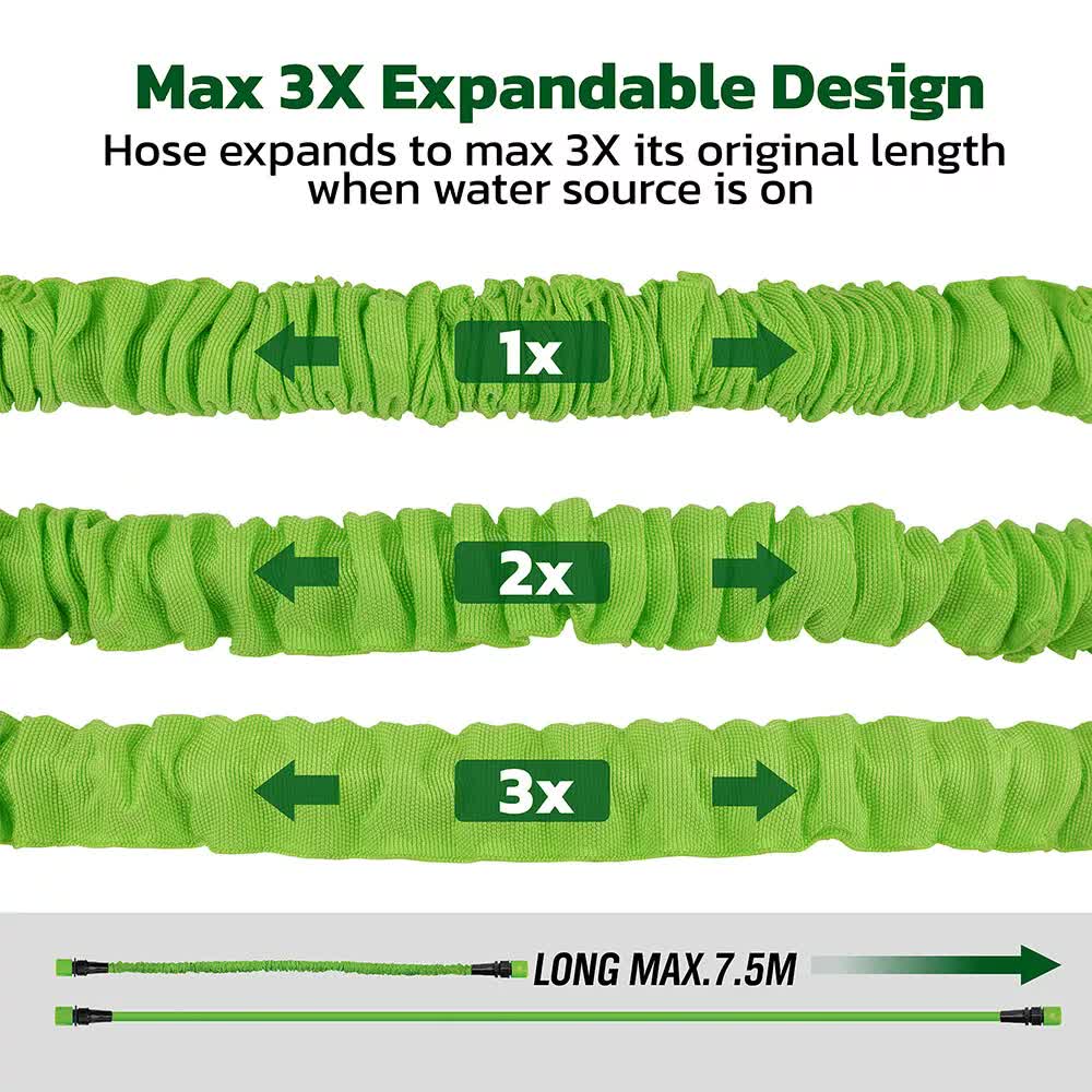 Garden Hoses: 25FT Water Garden Hose Flexible Expandable Pipe Car Wash W/ Spray Nozzle Gun