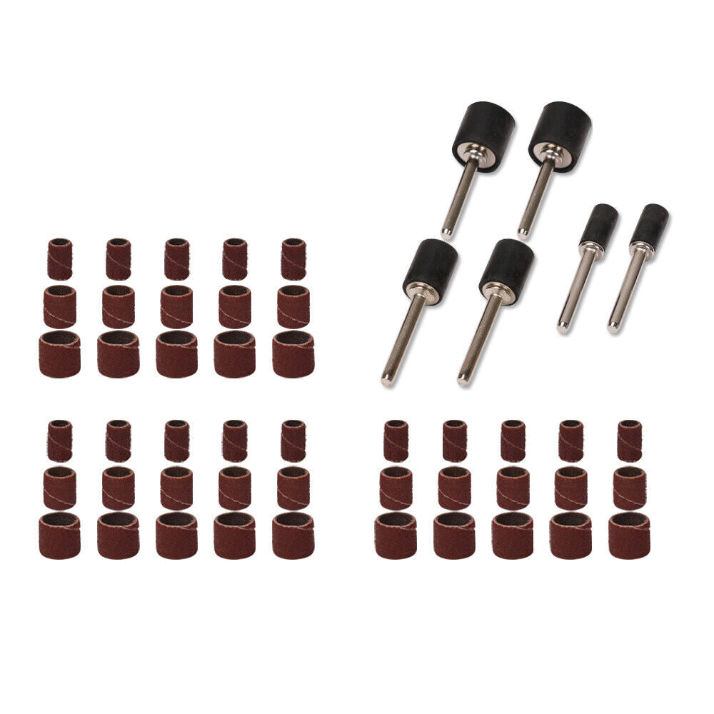 Sanding Accessories: 51Pc Sanding Bands Drum Sleeve Set 120 Grits Mandrel Dremel Rotary Kit 3mm Shank