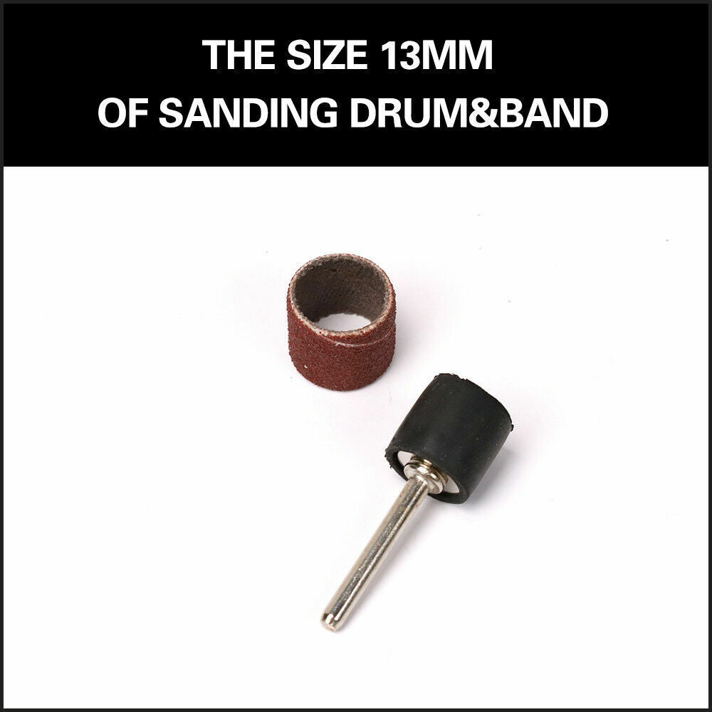 Sanding Accessories: 51Pc Sanding Bands Drum Sleeve Set 120 Grits Mandrel Dremel Rotary Kit 3mm Shank
