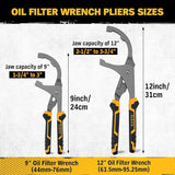 Hand Tools: Adjustable Oil Filter Wrench Set - 9" & 12" Pliers for Cars, Trucks, Motorcycles - Durable Carbon Steel, Ergonomic Grip, Easy Access Design