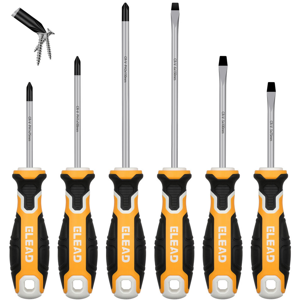 Hand Tools: ELEAD 6Pcs Magnetic Screwdriver Set Phillips Slotted Non-Slip Handle Crv