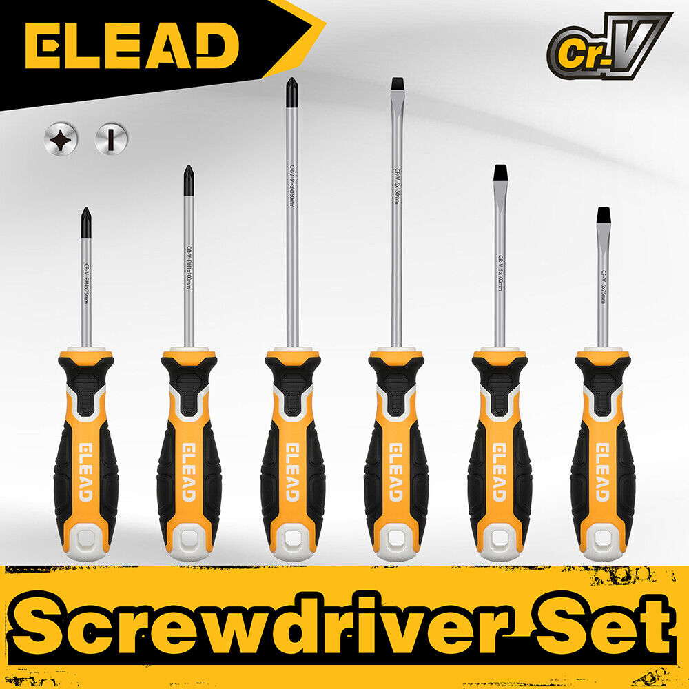 Hand Tools: ELEAD 6Pcs Magnetic Screwdriver Set Phillips Slotted Non-Slip Handle Crv