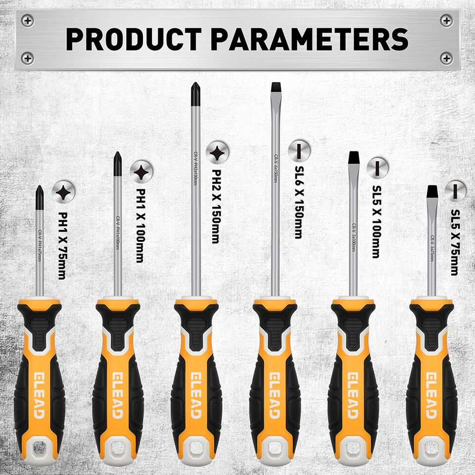 Hand Tools: ELEAD 6Pcs Magnetic Screwdriver Set Phillips Slotted Non-Slip Handle Crv