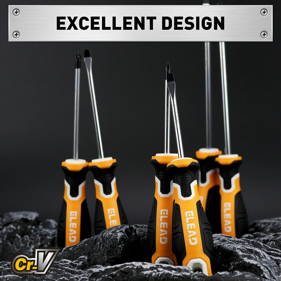 Hand Tools: ELEAD 6Pcs Magnetic Screwdriver Set Phillips Slotted Non-Slip Handle Crv