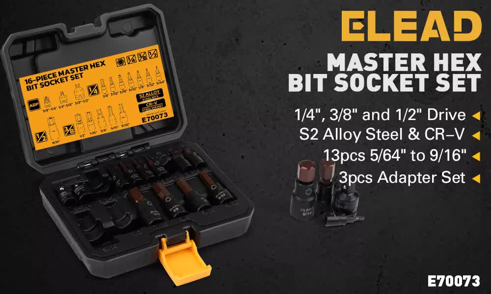 Tool Sockets: 16Pc SAE Hex Bit Impact Socket Set 5/64"-9/16" Allen Socket Set Socket Adapter