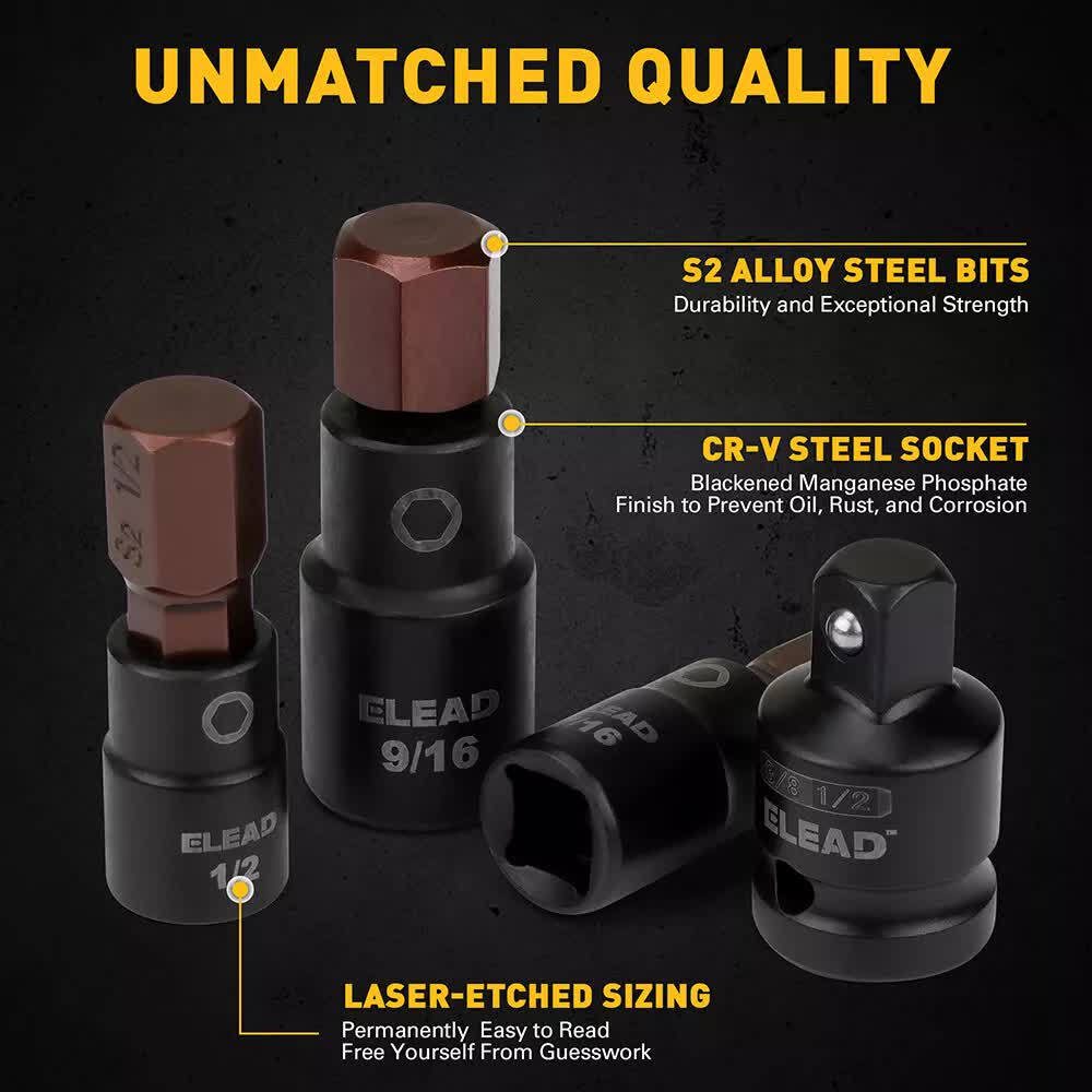 Tool Sockets: 16Pc SAE Hex Bit Impact Socket Set 5/64"-9/16" Allen Socket Set Socket Adapter