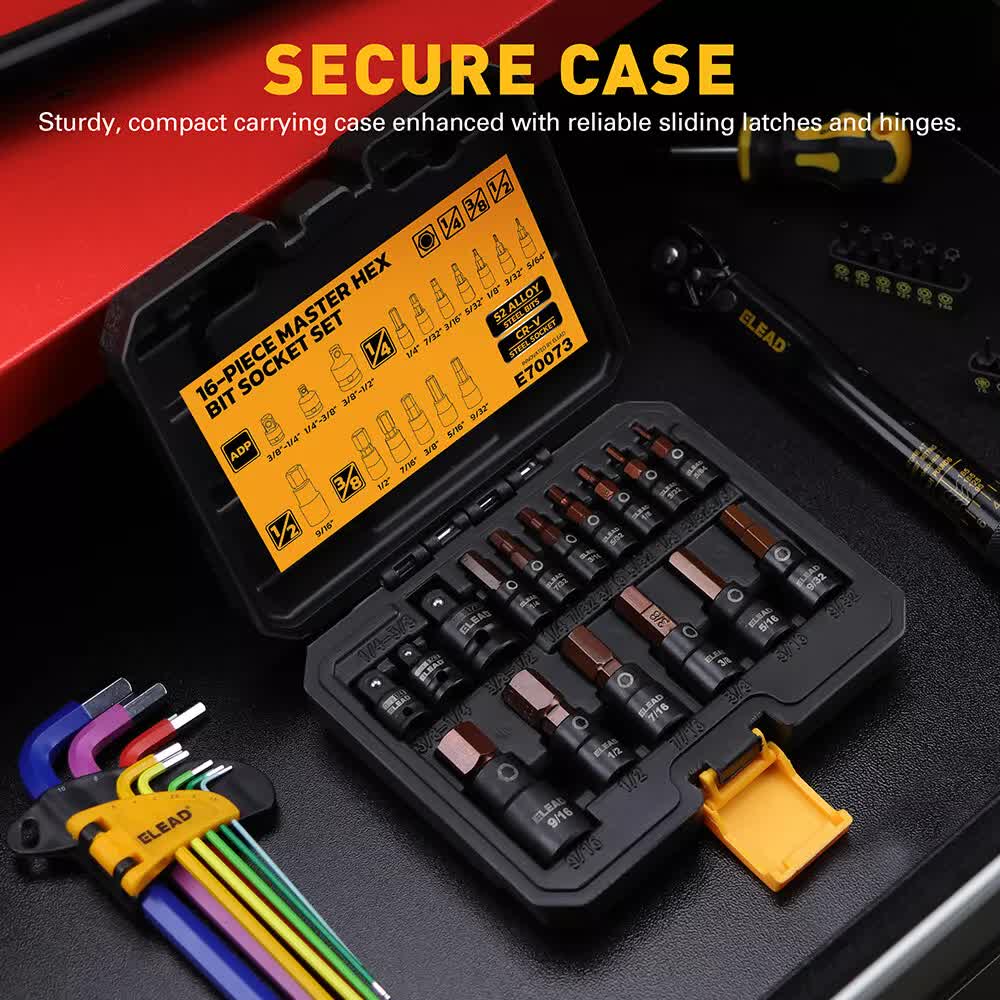 Tool Sockets: 16Pc SAE Hex Bit Impact Socket Set 5/64"-9/16" Allen Socket Set Socket Adapter