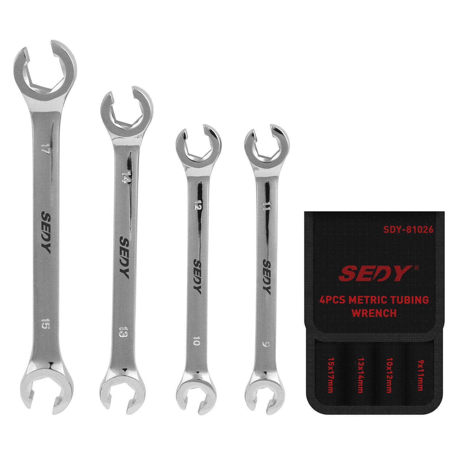 Door Hardware: SEDY 4Pc Flare Nut Wrench Set Offset End Spanner Metric CR-V Steel Storage Pouch