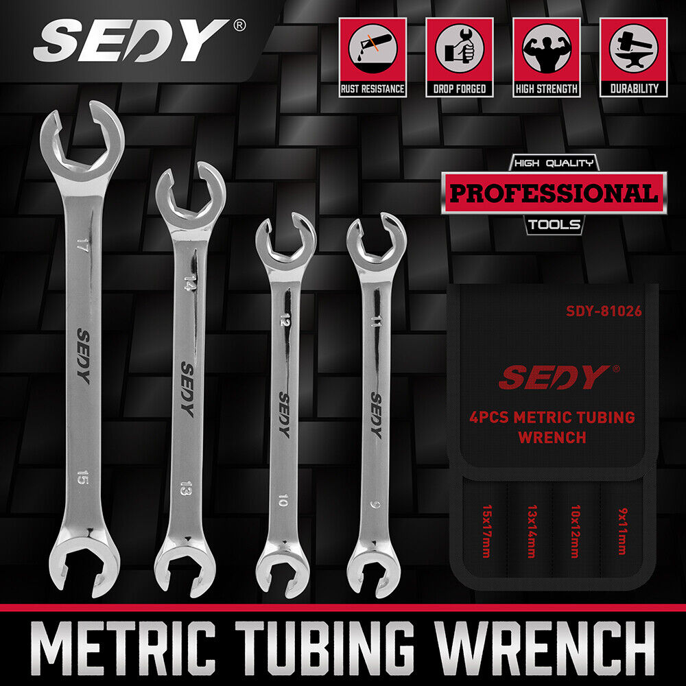 Door Hardware: SEDY 4Pc Flare Nut Wrench Set Offset End Spanner Metric CR-V Steel Storage Pouch