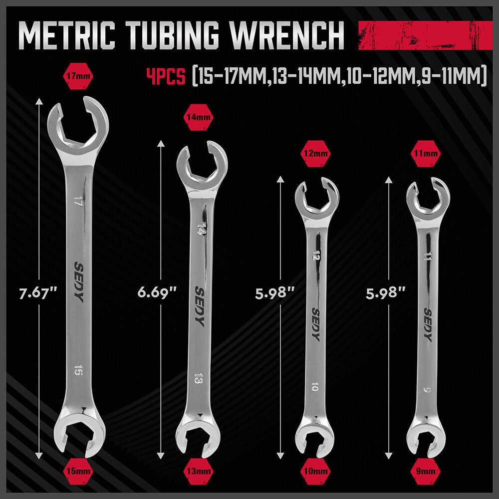 Door Hardware: SEDY 4Pc Flare Nut Wrench Set Offset End Spanner Metric CR-V Steel Storage Pouch