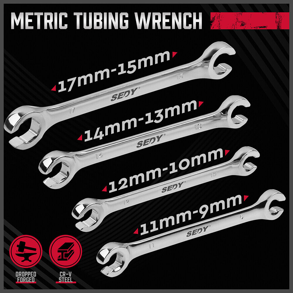 Door Hardware: SEDY 4Pc Flare Nut Wrench Set Offset End Spanner Metric CR-V Steel Storage Pouch