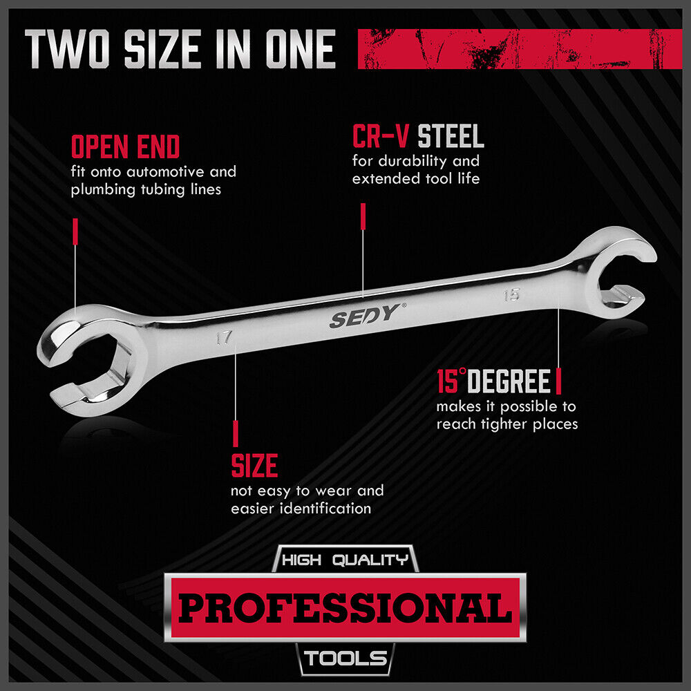 Door Hardware: SEDY 4Pc Flare Nut Wrench Set Offset End Spanner Metric CR-V Steel Storage Pouch
