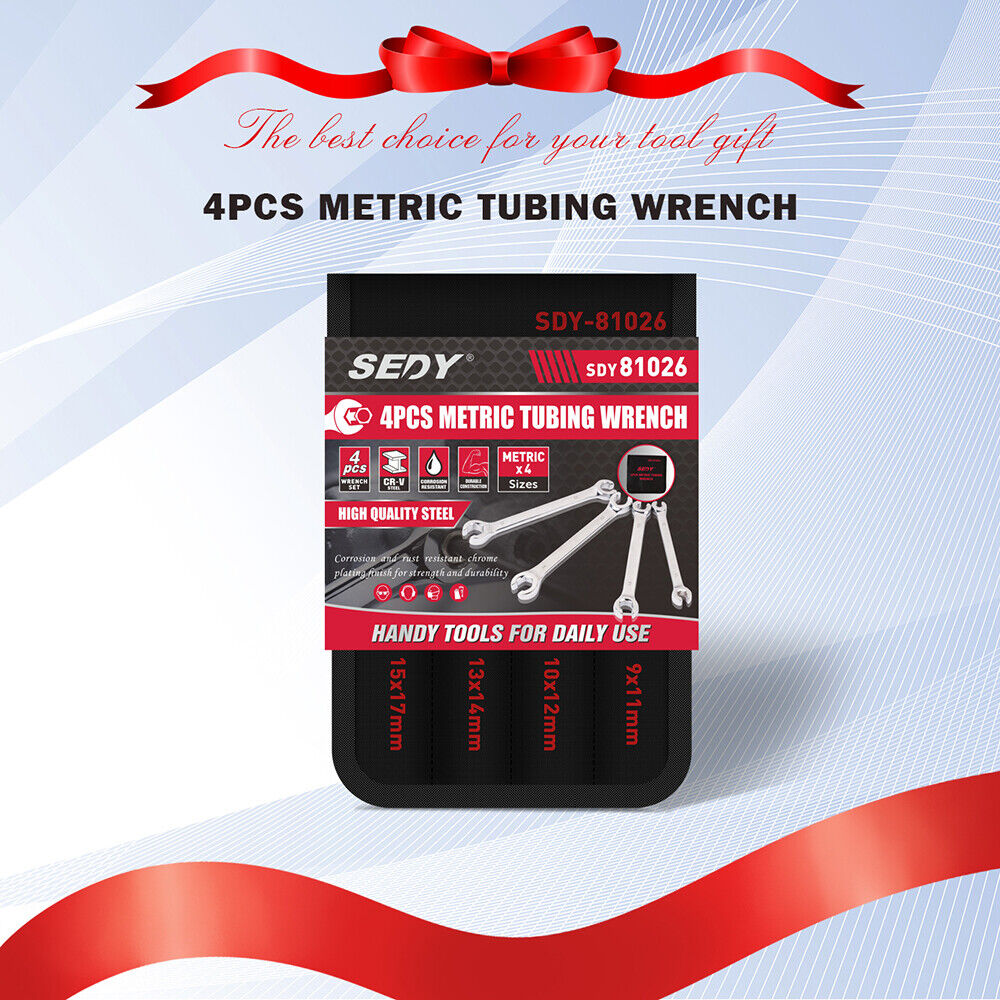 Door Hardware: SEDY 4Pc Flare Nut Wrench Set Offset End Spanner Metric CR-V Steel Storage Pouch
