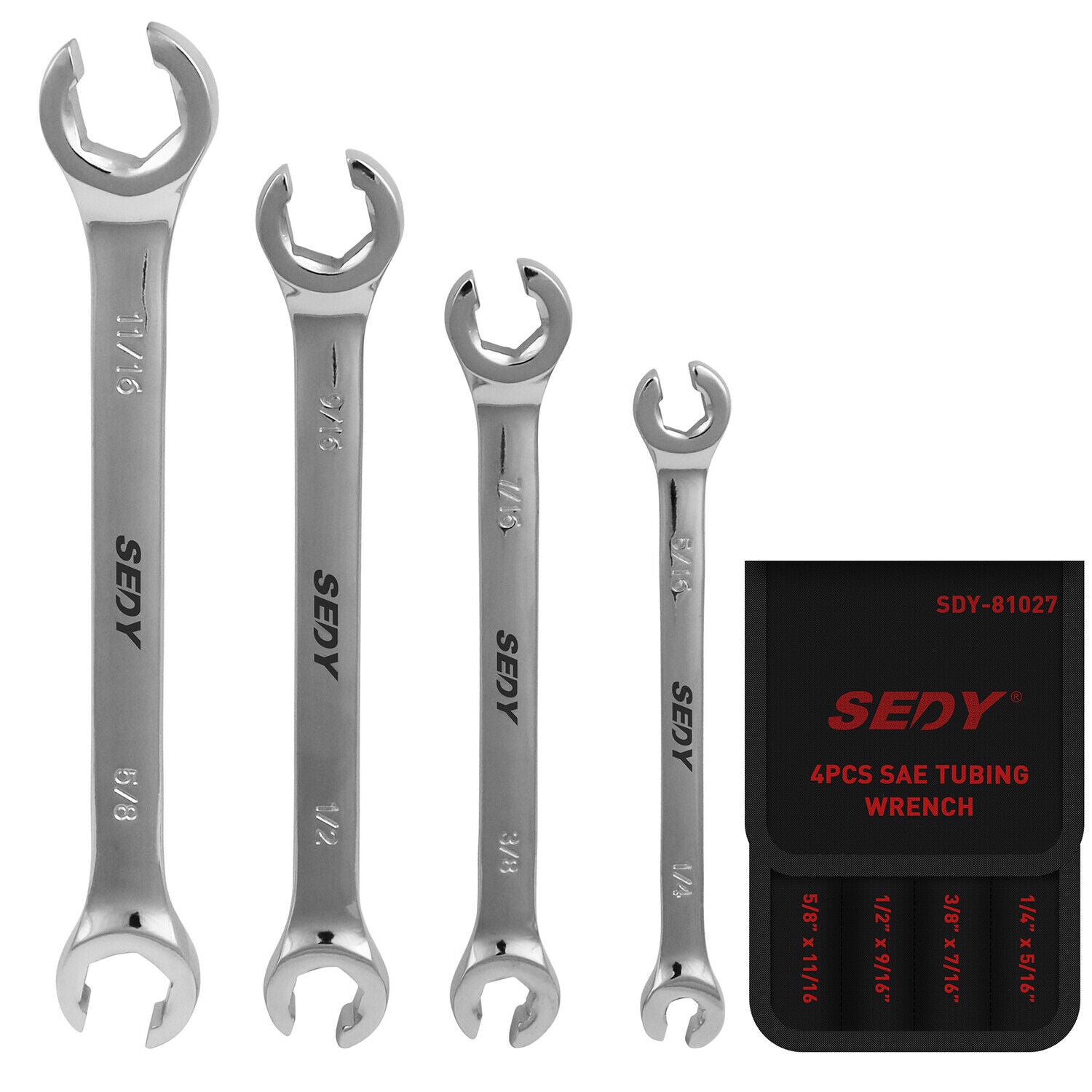 Automotive Repair & Speciality Tools: SEDY 4Pc Flare Nut Spanner Set SAE Brake Line Wrench Offset Head Organizer Pouch