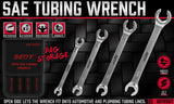 Automotive Repair & Speciality Tools: SEDY 4Pc Flare Nut Spanner Set SAE Brake Line Wrench Offset Head Organizer Pouch