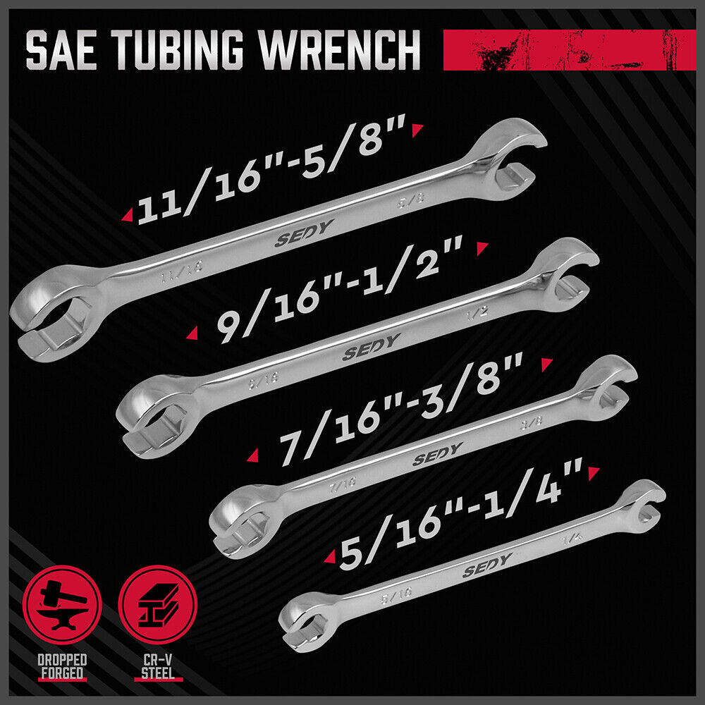 Automotive Repair & Speciality Tools: SEDY 4Pc Flare Nut Spanner Set SAE Brake Line Wrench Offset Head Organizer Pouch