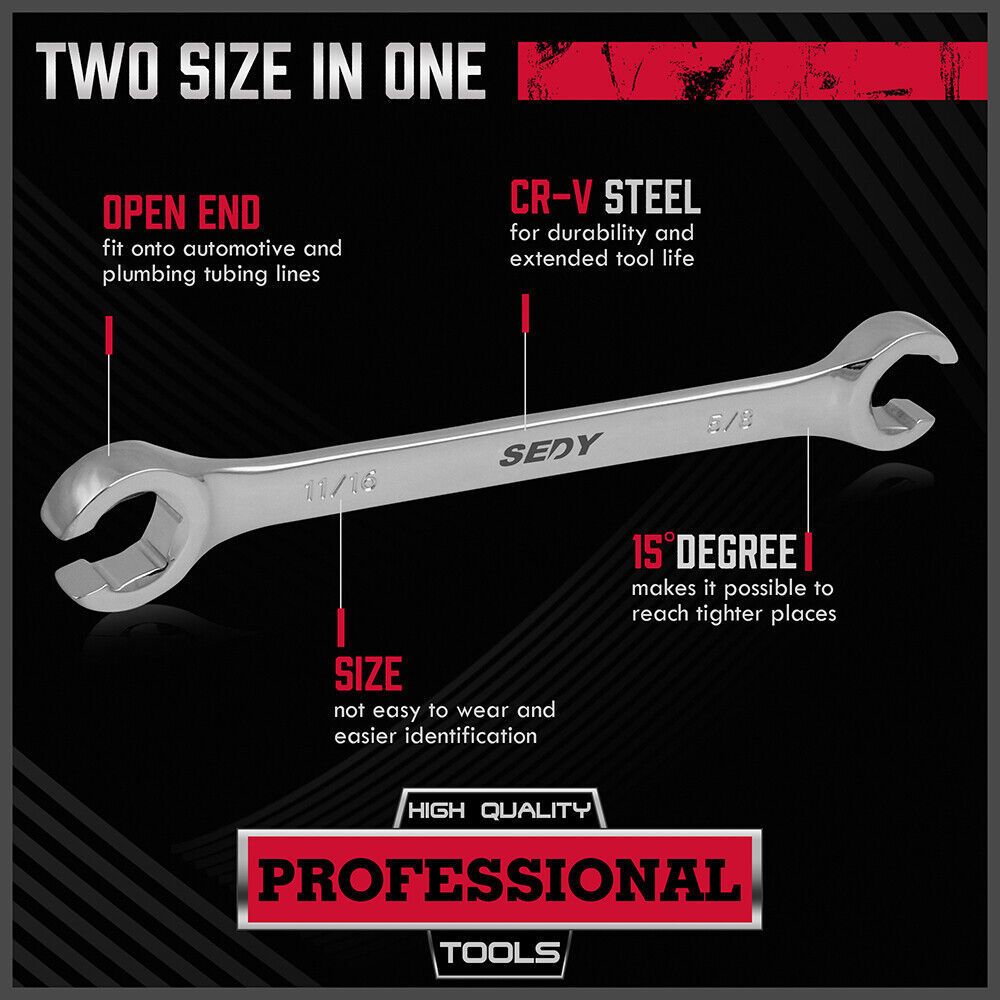 Automotive Repair & Speciality Tools: SEDY 4Pc Flare Nut Spanner Set SAE Brake Line Wrench Offset Head Organizer Pouch